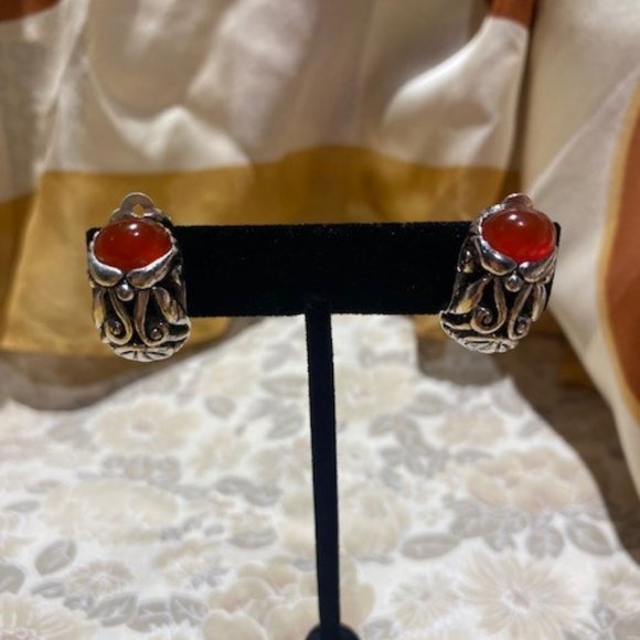 VTG CINER Silver Earrings with Carnelian Stone - Picture 2 of 10